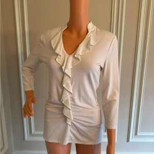 White House Black Market 3/4 Sleeve Ruched Ruffle Top - Size Small